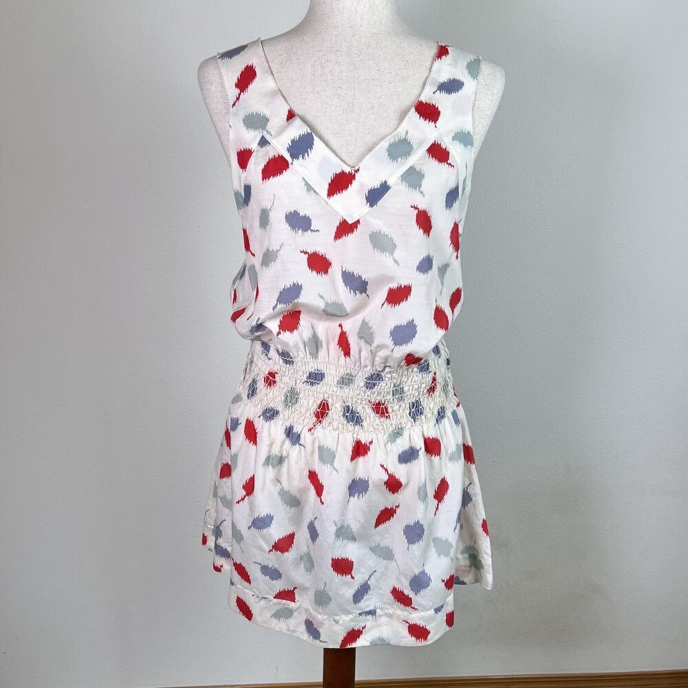 E by Eloise Anthropologie Mini Dress NWT Size XS White Abstract Leaf Cotton